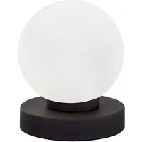 Reality Leuchten LED Nachttischlampe, Dimmfunktion, LED wechselbar, über touch in 3 Stufen dimmbar, Warmweiß, kleine Bauhaus Lampe mit Glas-kugel Lampenschirm Weiß, Höhe 15cm