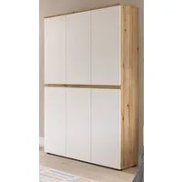 Inn.Furn Mehrzweckschrank Assino (Garderoben- und Schuhschrank in Weiß und Eiche, 6-türig, 105 x 175 cm) variabel einrichtbar, 14 Einlegeböden und Kleiderstange