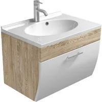 Magnolia Home Waschtisch Badmöbel Prio 70cm mit weißer Klappe & eiche hell Korpus