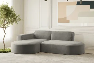 Ecksofa Designersofa PALMA XS in Stoff Noel Grau Ottomane Links