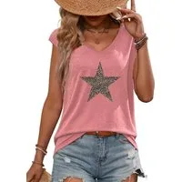 PYLIKE Tanktop Damen Casual bequemes Achselhemd mit Leopardenstern Print-Shirt Bequem für Freizeit und Büro,Strandurlaub