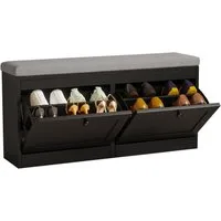 VOWNER Schuhschrank mit 2 Klappen, Sitzbank mit Sitzkissen 106 × 32 × 52 cm
