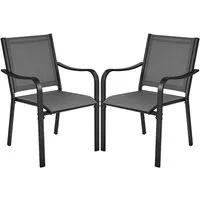 Yaheetech Gartenstuhl Esszimmerstuhl aus Texteline-Gewebe und Metall (2 St), 2er-Set Küchenstuhl Stapelbar & Robust bis 136 kg Belastbar je Stuhl