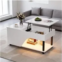 STILVORA Couchtisch höhenverstellbarer Wohnzimmertisch Hochglänzender LED-Sofatisch (LED-Couchtisch, höhenverstellbar, Stauraum, 50×100×46cm, Hochglanz, verstecktes Fach, Metallbeine, Schwarz), Für Wohnzimmer, Lounge, kleine Räume und Apartments