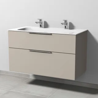Sanipa 3way Keramik-Set Finion Keramik-Doppelwaschtisch und Unterbau mit 2 Auszügen, Kaschmir-Matt UP4031U