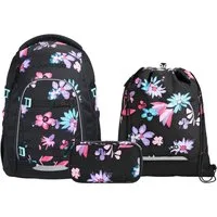 coocazoo Schulranzen Schulrucksack-Set MATE Floral Artnight 3-teilig (3-teilig), ergonomisch, Körpergröße: 135 - 180 cm, Easy-Grow-System
