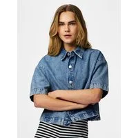 pieces Jeansbluse PCSKY SS A-SHAPE DENIM TOP NOOS BC im Oversized-Schnitt
