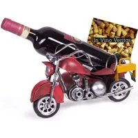 BRUBAKER Weinflaschenhalter Motorrad mit Beiwagen Rot Flaschenhalter, (inklusive Grußkarte), Weinhalter Metall Skulptur, Wein Geschenk