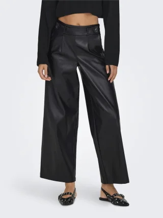 ONLY - ONLBINA FAUX LEATHER WIDE PANT BF OTW black - Gr. - 34