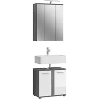 welltime Badmöbel-Set LUCCA, 2 teilig, inklusive LED Beleuchtung, bestehend aus:, (Set, 2-St), Waschbeckenunterschrank, Spiegelschrank, LED Badaufsatzleuchte