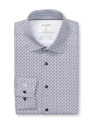 OLYMP - Modern Fit: Businesshemd blau/braun/weiß - Gr. - 42