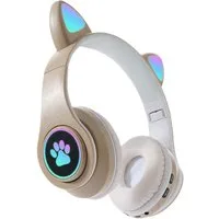 KINSI Bluetooth-Headset, Kopfhörer mit Katzenohren, RGB-LED-Leuchten Kinder-Kopfhörer (AVRCP-Bluetooth, HSP, A2DF Bluetooth, HSF 1.5, Katzenohr-Headset für Mädchen, kompatibel mit Tablet/Computer/Telefon)