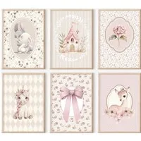 homestyle-accessoires Poster Kinderzimmer Bilderwand 6erSet Bilderset Babyzimmer BAMBI HASEN