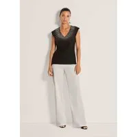 MADELEINE Kurzarmshirt Elegantes Shirt mit V-Ausschnitt, ärmellos Ärmelloses, tailliertes Shirt mit Strass, Viskose-Mix