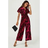 FS Collection Jumpsuit Damen Jumpsuit mit Wickeloberteil und weitem Bein (XS (EU:36 / UK:8) · S (EU:38 / UK:10) · M (EU:40 / UK:12) · L (EU:42 / UK:14) · XL (EU:44 / UK:16), 4 Farben: Rostrot, Schwarz, Grün und Dunkelgrün) Wickeloptik, Statement-Prin