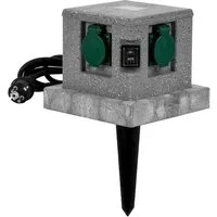 Grafner Gartensteckdose Gartensteckdose Außensteckdose Steckdose Steinoptik Quadratisch, Set, 2-St., Gartensteckdose + Erdspieß, 4 mit Erdspieß, 4-fach, Außensteckdose in Steinoptik