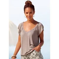 LASCANA V-Shirt mit breitem Gummizugbund, T-Shirt mit V-Ausschnitt, Basic