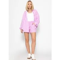 SASSYCLASSY Shorts Musselin Shorts Damen gestreift aus Baumwolle Leichte Musselinhose kurz in Streifenmuster mit Gummibund rot-pink