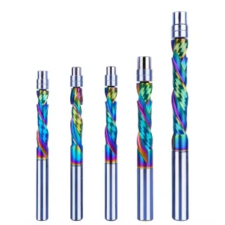 1pc DLC Coating Milling Blade Solid Carbide Bearing Guided Trim Bit 2 Flutes Spiral Flush Trim 8MM Shank Woodworking End