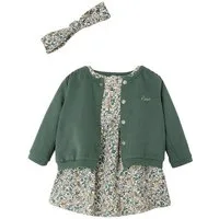 vertbaudet A-Linien-Kleid Mädchen Baby-Set: Kleid, Strickjacke & Haarband