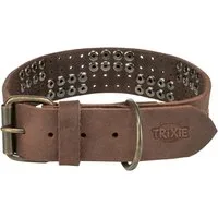 TRIXIE Hunde-Halsband Rustic Fettleder-Halsband Nieten, extra breit - dunkelbraun - 34–40 cm, Leder