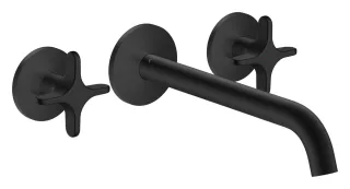 Hansgrohe 3-Loch Waschtischarmatur AXOR One Unterputz Wandm. 220mm Kreuzgriff mattschwarz, 4814067 48140670