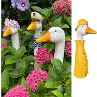 Online-Fuchs Gartenfigur Gänsehals Gartenstecker Gans - lustige Deko Gartenfiguren, Beetstecker, Gänsekopf für außen, 35 bis 38 cm groß