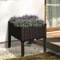 Outsunny Hochbeet Pflanzkasten mit Abflusslöchern (Blumenständer, 1 St., Blumenkasten), für Garten, Balkon, Braun