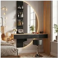 HOMALL Schminktisch Hängender Schminktisch mit LED-Beleuchtung (Maße: 106 × 40 × 143 cm, mit 3 offenen Ablagefächern, 2 Schubladen und drei einstellbaren Farbtemperaturen)