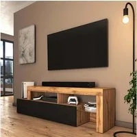 Selsey TV-Schrank ASTEN Asymmetrisches TV-Lowboard, 172 cm, Wotan-Eiche mit schwarzer Front