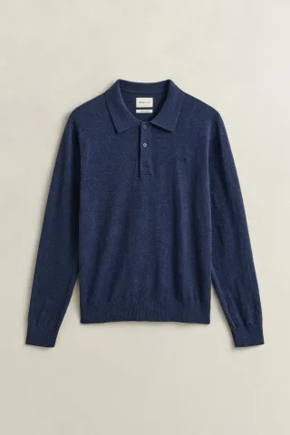 GANT - Polopullover aus Baumwollmix-Flammgarn dark indigo melange - Gr. - L