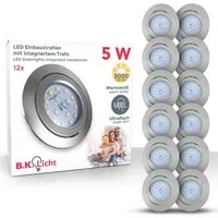 B.K.Licht LED Einbauleuchte 12er Set Einbaustrahler, Schwenkbare Deckenspots, flache Spots, LED fest integriert, Warmweiß, 3.000K, 400Lm, 4,8W, Kunststoff, 8,2 x 3 cm, Nickel