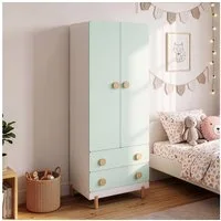en.casa Kinderkleiderschrank »Vaarentaa« mit 2 Schubladen 156x60x41 cm Weiß/Mintgrün