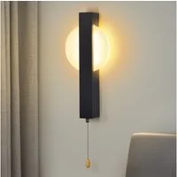 Nettlife LED Wandleuchte Innen Schwarz Modern Flurlempe mit Zugschalter 3000K 6W, LED fest integriert, Warmweiß, Wandlampe für Schlafzimmer, Wohnzimmer, Flur