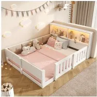 Flieks Holzbett, Kinderbett Bodenbett 140x200cm mit LED-Lichtleiste
