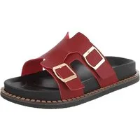 Ital-Design Damen Sandale mit Schnallen und Profilsohle Pantolette (91970951) Flach Pantoletten in Weinrot
