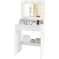 COSTWAY Schminktisch Frisiertisch mit Spiegel, LED (1-St), mit Ladestation, Schublade