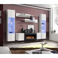 ASM-Moebel Wohnwand Wohnwand FLY M3 Hochglanz Push-Click mit Bio-Ethanol Kamin Led, Bio-Ethanol Kamin, Led Beleuchtung, Push-Click und Hochglanzfronten