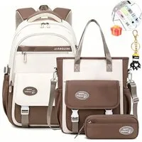 MOPUEA Schulrucksack 3-teiliges Schulrucksack-Set Turnbeutel Mit 6 magnetischen Lesezeichen (Multi-Tasche Schulranzen Rucksack Daypacks Schultaschen-Set Teenager, 3-tlg), mit Lunchbox, Federmäppchen und süßem Anhänger, 3-teilig