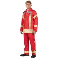 Maskworld Kostüm Feuerwehrmann - Karneval Faschingskostüm Herren, Rote Feuerwehr Uniform mit Aufdruck 'Feierwehr'