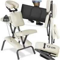 tectake Massagesessel Massagestuhl, klappbar, 80 x 50 x 105 cm, inklusive Tragetasche (Massageliege, in Beige), verstellbare Polster für Kopf, Brust und Arme, gepolsterte Beinablagen