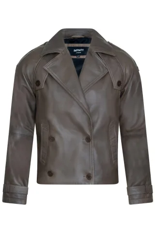 Kurze, �bergro�e Trenchcoat-Lederjacke f�r Damen - Canberra