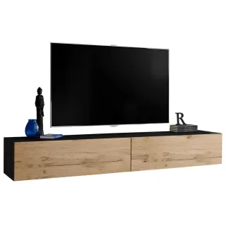 Komodee Tv-Hängeboard, Schwarz, Eiche Wotan, Holzwerkstoff, Rechteckig, 200x30x41.5 cm, Wohnzimmer, Wohnwände, Lowboards, Lowboards stehend