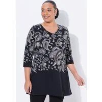 Ulla Popken Longshirt Longshirt Motivdruck A-Linie V-Ausschnitt 3/4-Arm