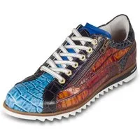 Lorenzi Lorenzi Herren Leder-Sneaker blau/braun/schwarz, Kroko-Prägung Sneaker Handgefertigt in Italien