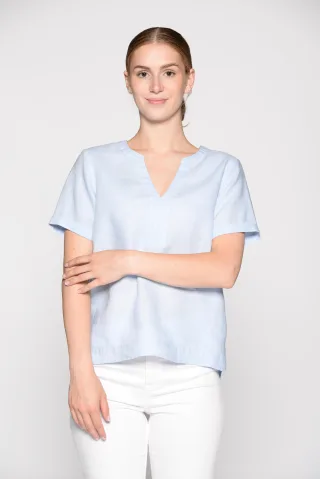 IN LINEA - Bluse, Serafino-Kragen,1/2-Arm 601 blue - Gr. - 38