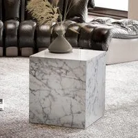 FINEBUY Couchtisch FB57437 Sofatisch MONOBLOC Marmor Optik 40x40x45 cm Wohnzimmertisch (MONOBLOC 40x40x45 cm MDF Hochglanz Marmor Optik), Sofatisch Weiß, Kaffeetisch Klein Quadratisch