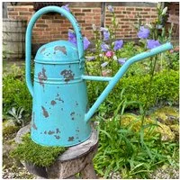 Antikas Gartenpflege-Set Gießkanne aus Blech, Türkis, Deko-Kanne, Eisenkanne im Shabby-Chick