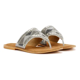 Tower Footwear Wide Vamp Toepost Damen Silber Sandalen