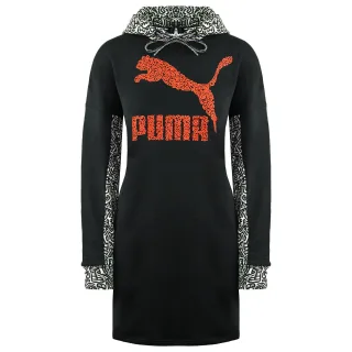 Puma x Mr. Doodle Langarm Pullover Schwarze Frauen Kapuze -Jumper -Kleid 598686 01